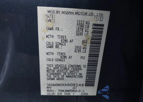 2012 Nissan Armada Platinum from USA, damaged, VIN 5N1BA0NE0CN608548